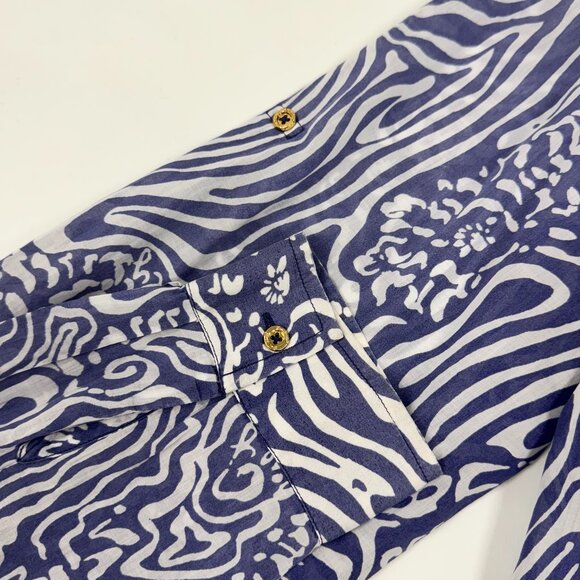 Blue & White Wave-Print Summer Shirt Dress / Cover-Up - Picture 5 of 9